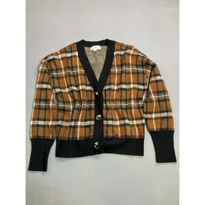 Marled‎ Womens Cardigan Sweater Brown Plaid Button Front Size M